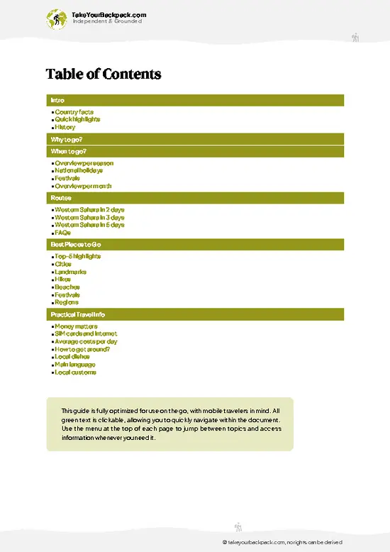 example page 2 from our offline Travel Guide for Western Sahara